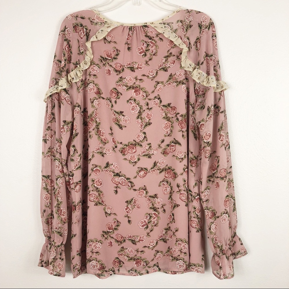 DR2 By Daniel Rainn Rose Baby Pink Floral Print Ruffle Blouse - Picture 4 of 8